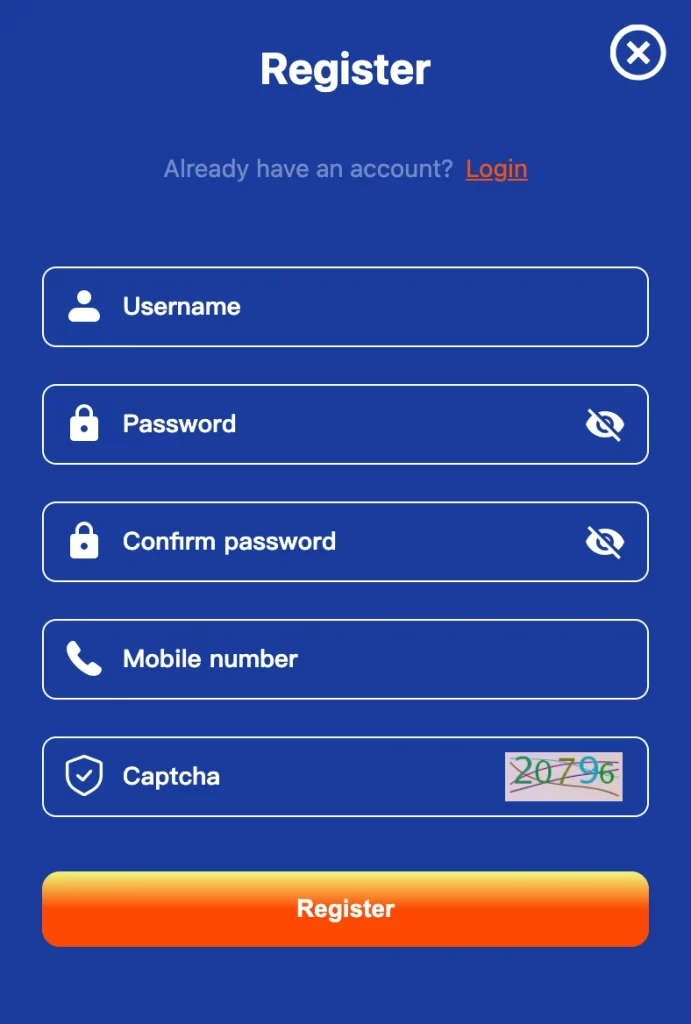 GO123 register page for new casino players joining online games